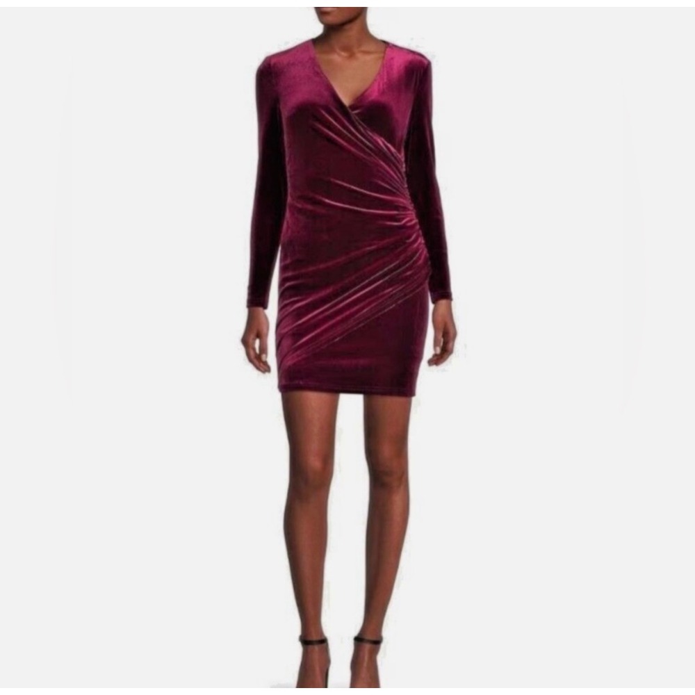 Alex Marie Velvet Nikki Dress Plus Size 20W Burgundy‎ Ruched Party Cocktail